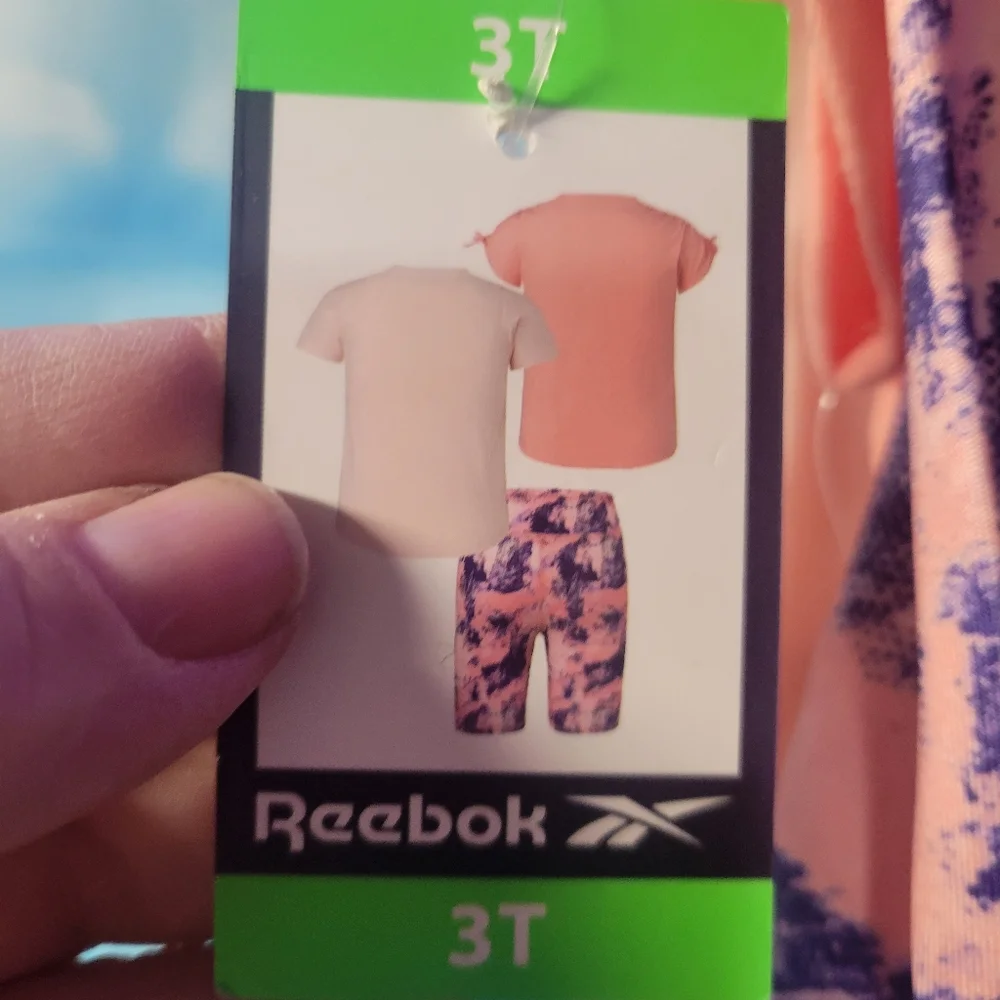 Reebok NWT GIRLS 3 PC SET Light Coral 2 Tops 1 Biker Shorts Size 3T‎